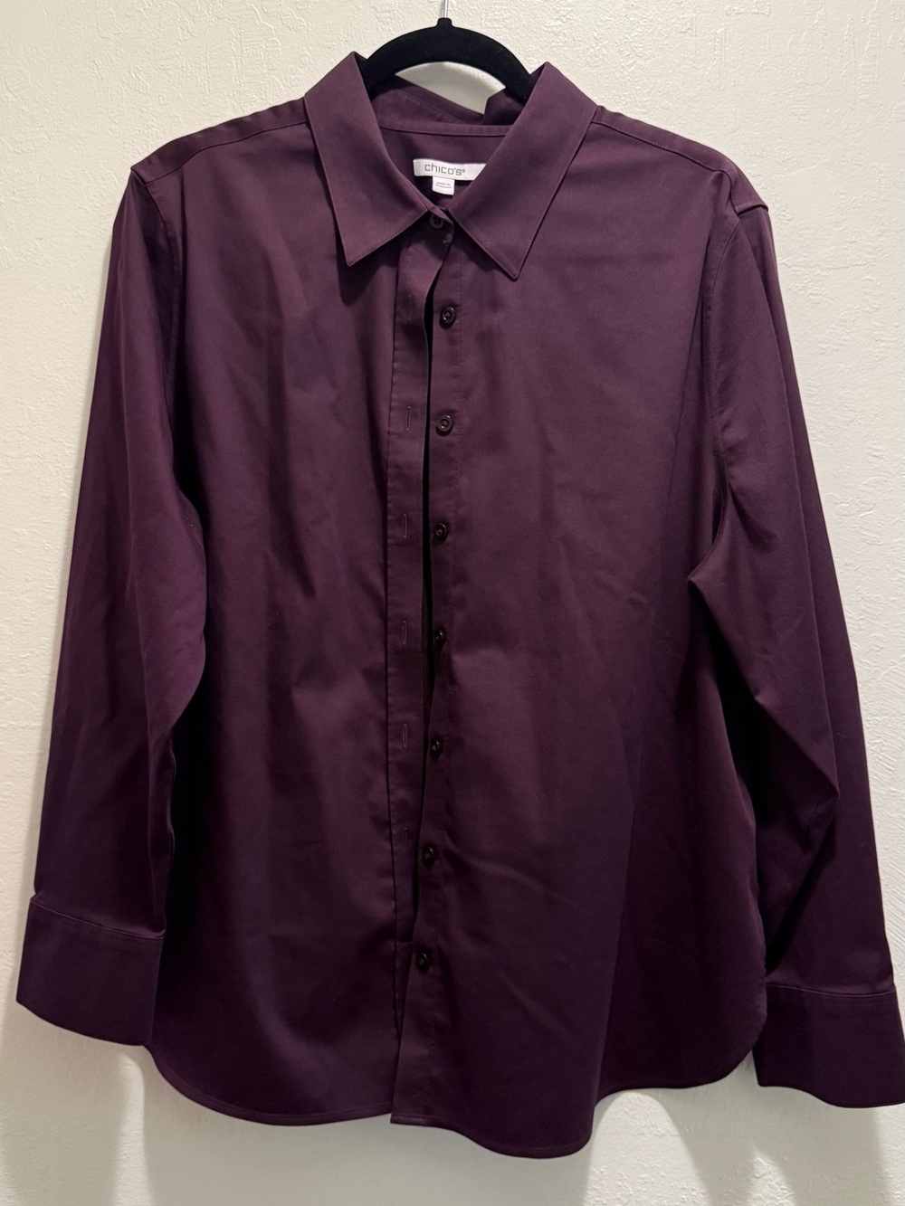 Chico's No Iron Stretch Shirt Night Bloom Purple Plum Size 3 XL 16/18
